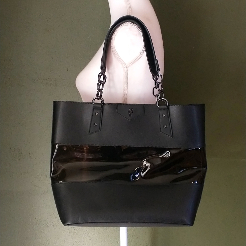 Simply Vera black see through transparent chain shoulder bag 12x16"